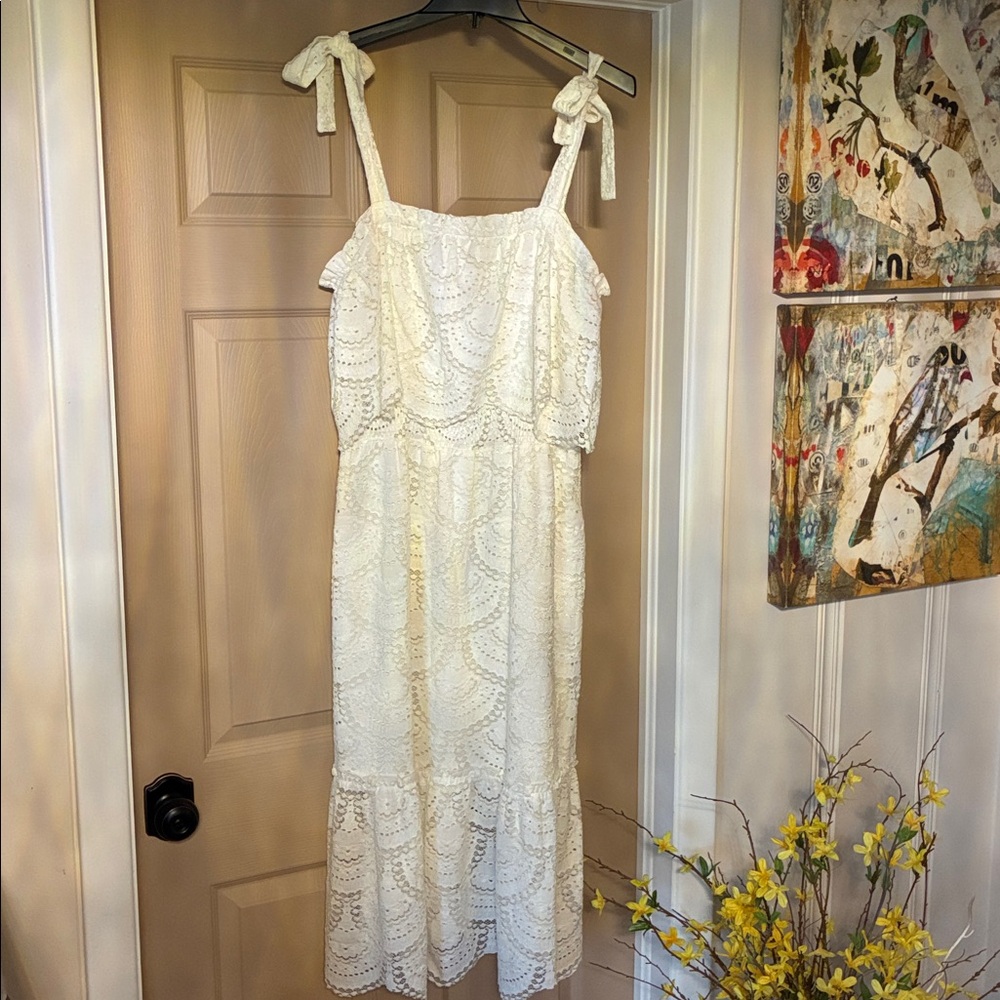 Women's White Eyelet Off-Shoulder Midi Dress